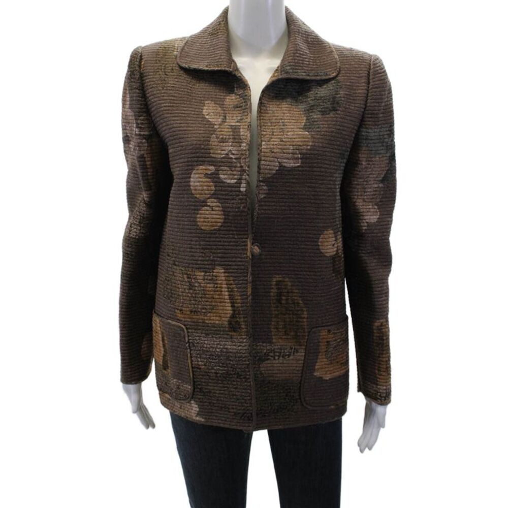Christian Ruperto Womens Printed Button Down Jacket Brown Size Small